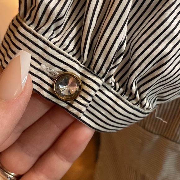 INC striped button down blouse with rhinestone buttons - Picture 5 of 8